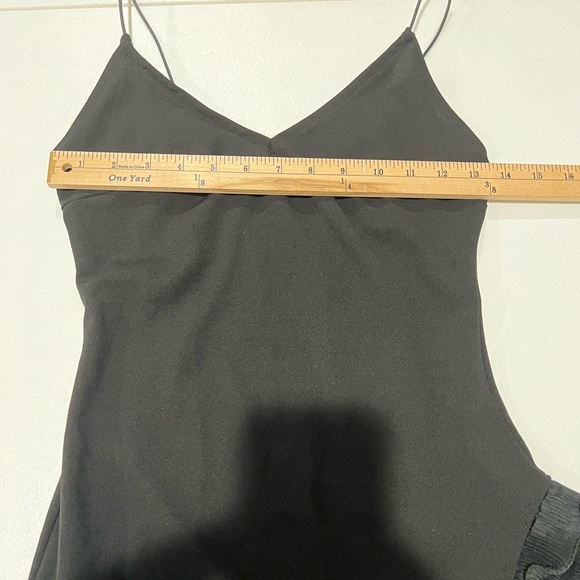AKIRA CHICAGO Black Spaghetti Straps Below Knee Dress Side Slit and Ruffles Sz S - Picture 4 of 6